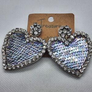 NWT Treasure Dangling Rhinestone & Sequins Heart Earrings